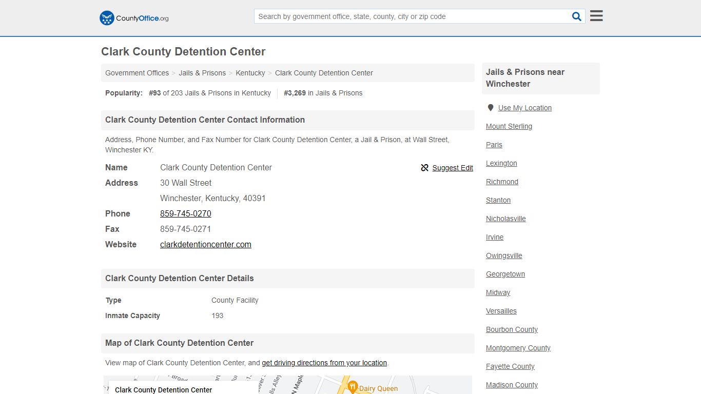 Clark County Detention Center - Winchester, KY (Address, Phone, and Fax)